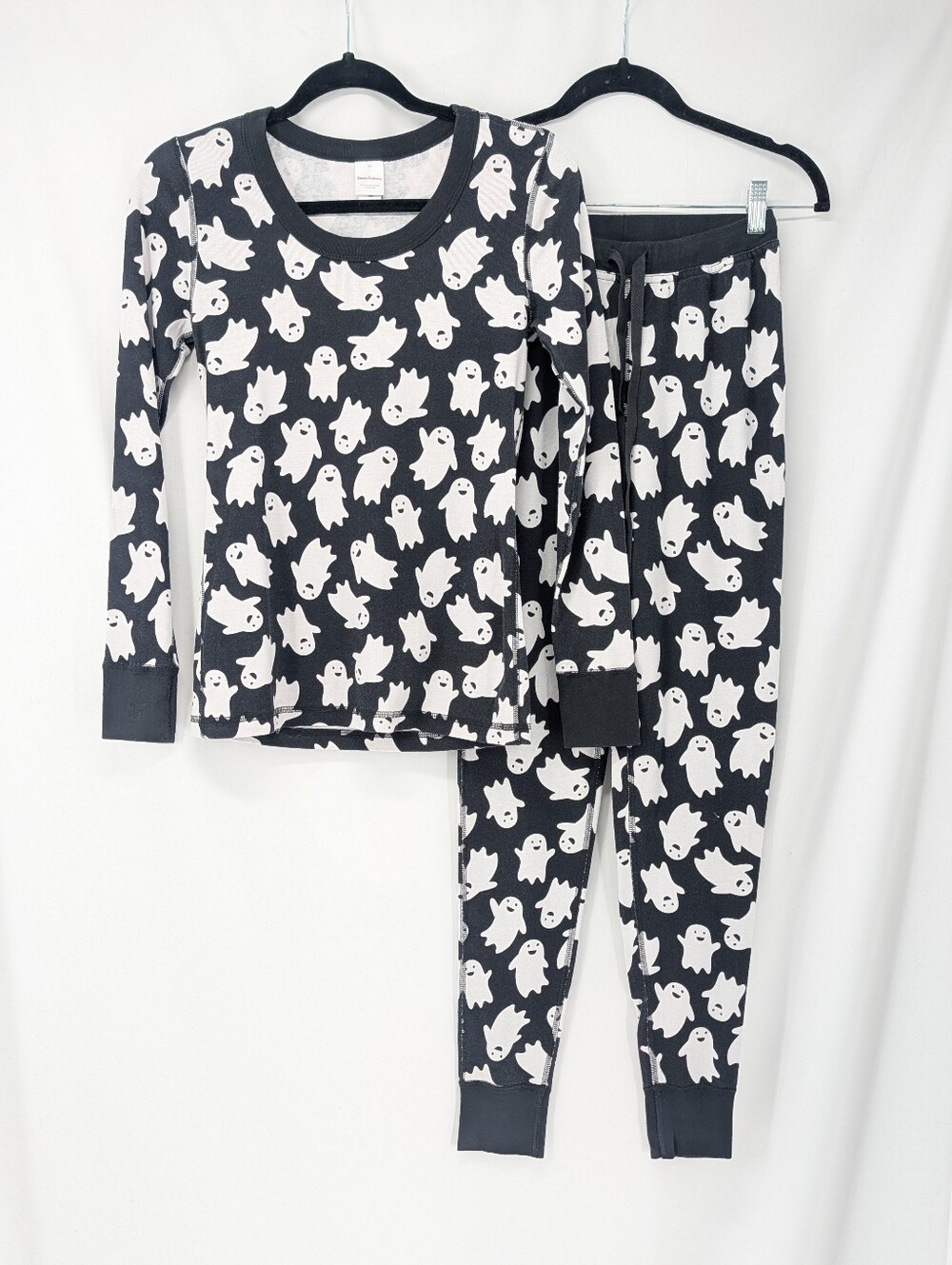 Hanna Anderson Spooky Smiles Ghost Pajamas 2 Piece Cotton XS Black And White